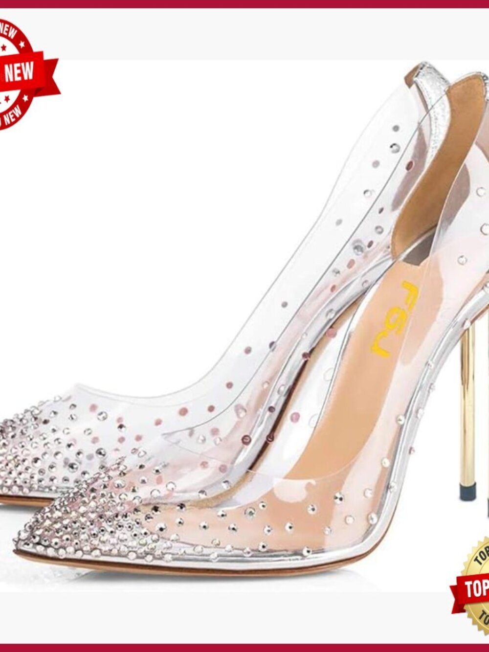 Studded Transparent Pumps with Bowknot Pointed Toe High Heels Size 4-15